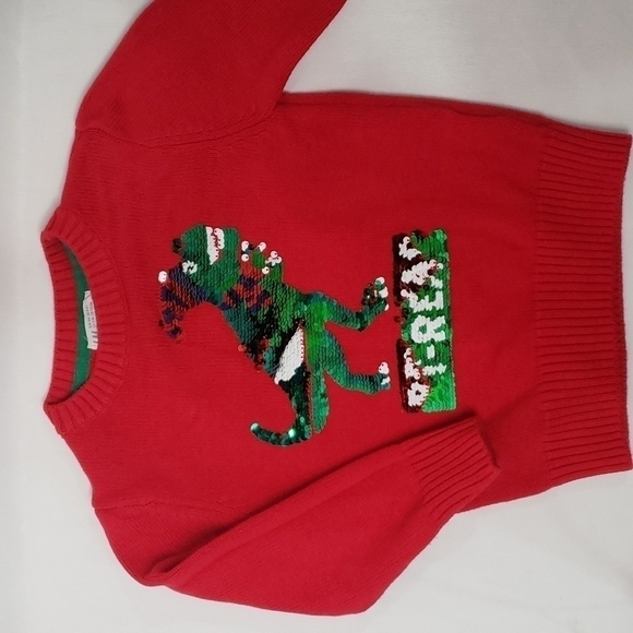 H&M Christmas T-Rex Knit Changing Image Sequins Sweater Long Sleeve - Picture 1 of 4
